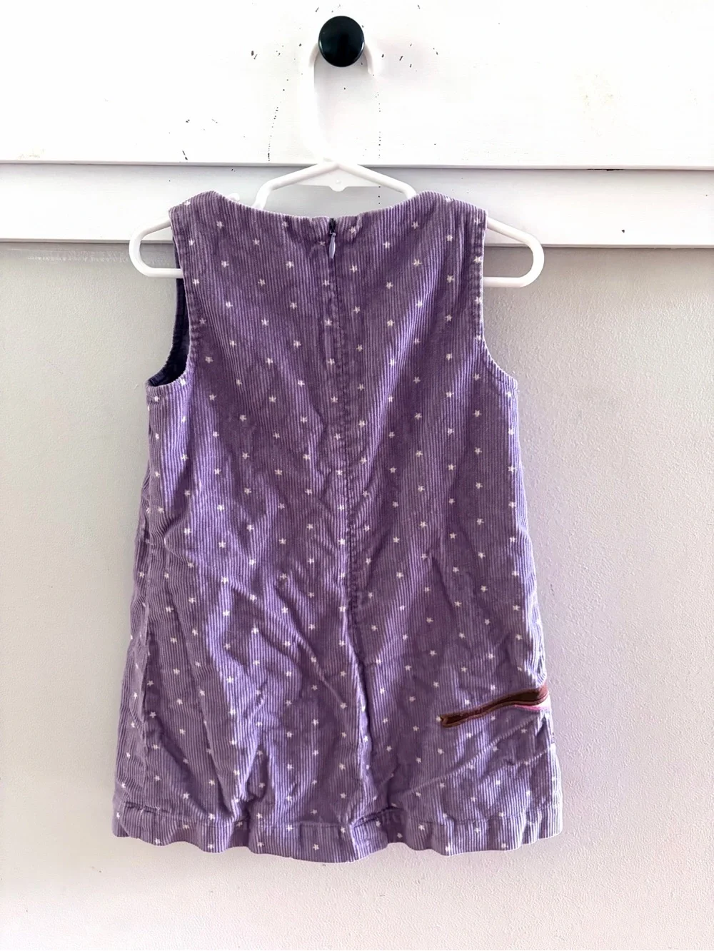 Mini Boden Purple Corduroy Robin Bird Star Print Jumper Dress Size 3-4 Year